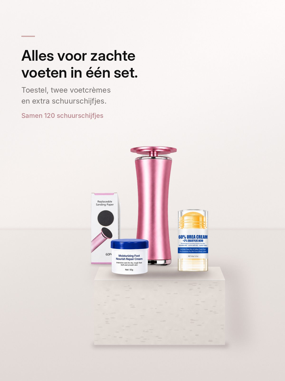 Complete voetverzorgingsset op een stenen sokkel